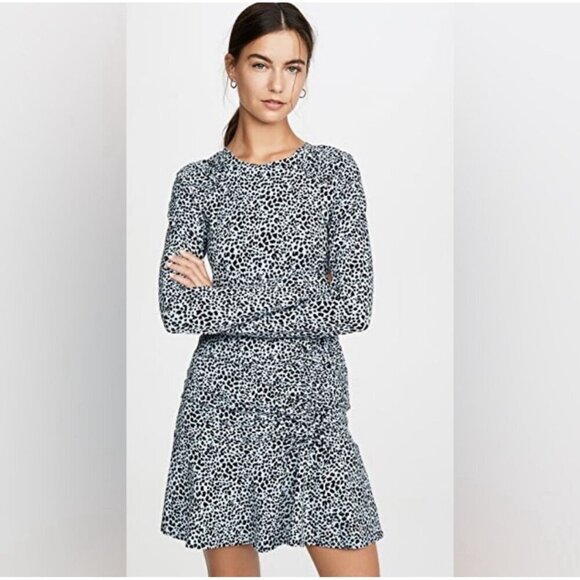 Parker Rhea Long-Sleeve Leopard Print Ruched Mini Dress Women's Size XS - Picture 1 of 10